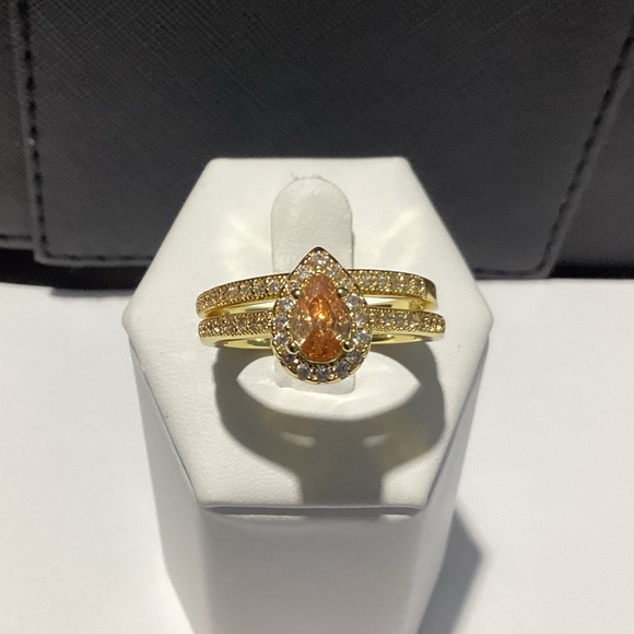 💋Beautiful 10k Gold Vermeil Pear Cut WaterDrop Morganite Cz Diamond Halo  Set - Picture 6 of 16